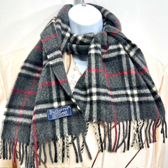 Vintage-Burberrys of London Men/Women   100% Cashmere Black Gray Paid 56"x12" (3 - Picture 4 of 10